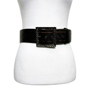Hache Embellished Western Leather Belt Dark Brown Women's Size 90/105